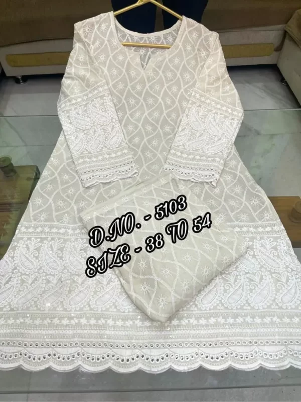 White beautiful heavy chicken sequence work Kurti and pant available in dailyimprovise