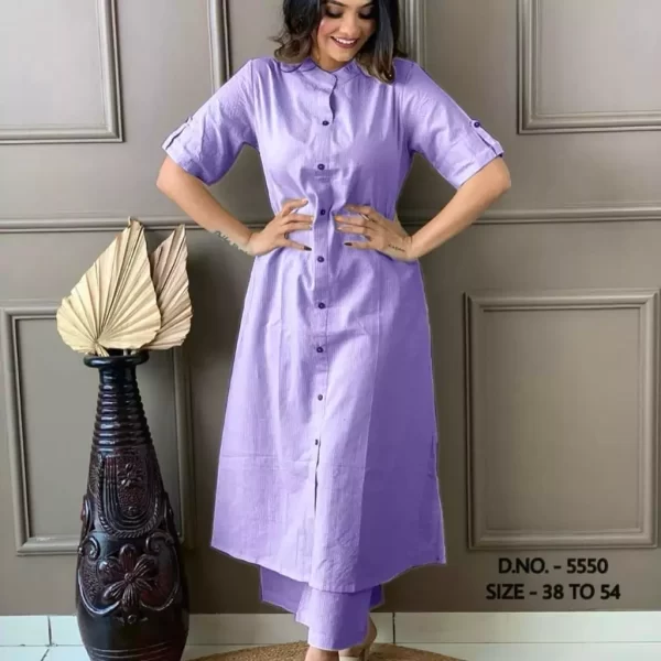 Girl wearing a purple pure cotton katha long Kurti from dailyimprovise, and having a smile on her face