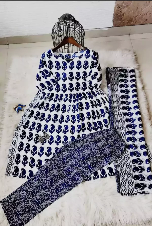 Trendy Nayra Cut 3-Piece Set – Rayon Kurti, Pant & Dupatta open from dailyimprovise