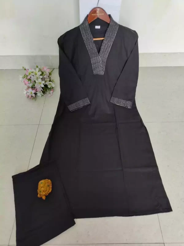 black open Stylish Heavy Rayon Cord-Set Suit with V-Neck & Matching Pants from dailyimprovise