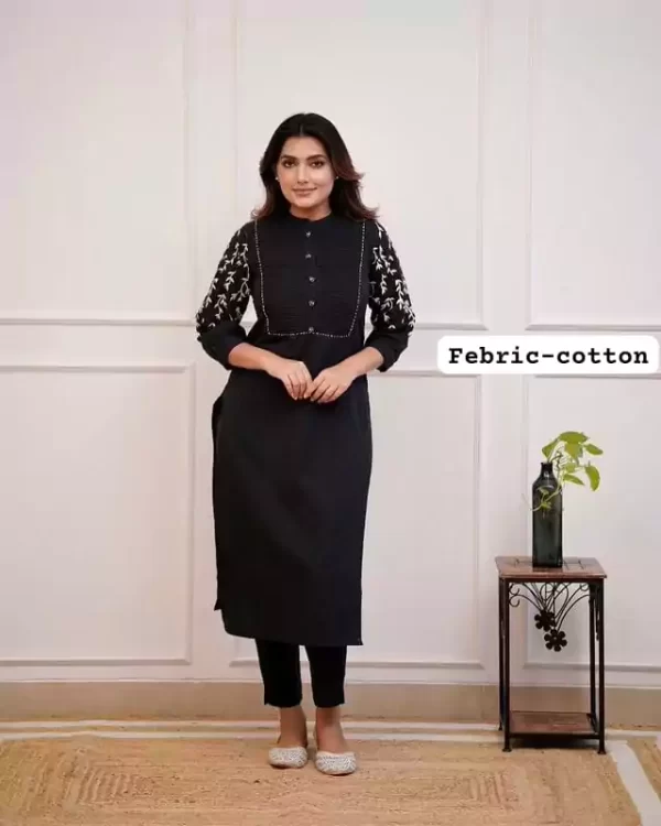 Elegant look in black rayon pant set with all-over embroidery