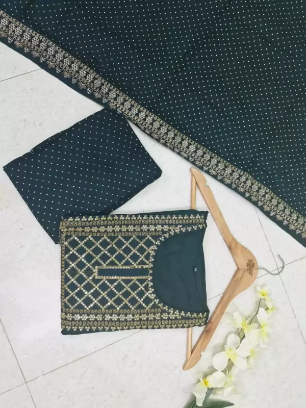 Green Embroidered Anarkali Kurti Set with Bandhani Pant & Dupatta from DailyImprovise