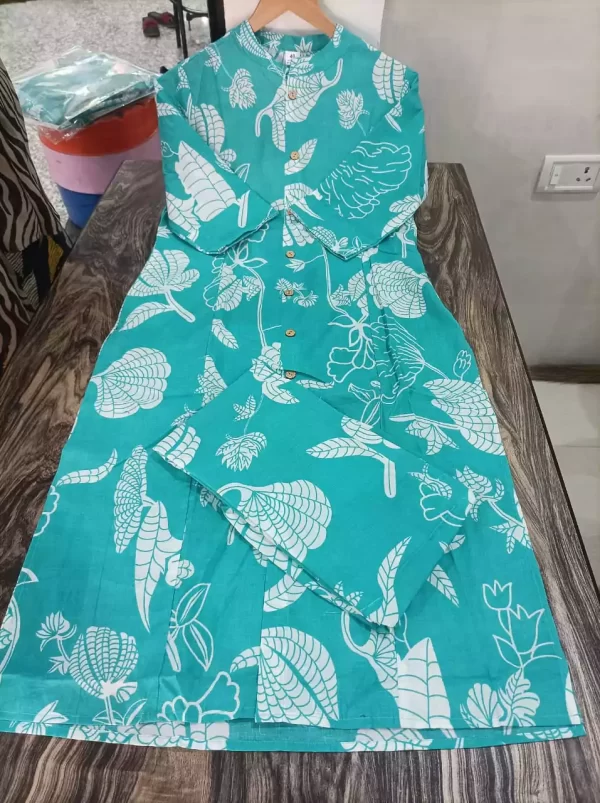 Stylish look in green Jaipuri cotton co-ord kurti set