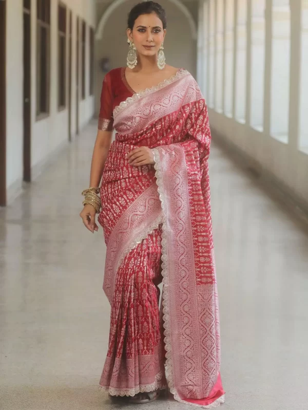 Royal Jacquard Weaving Saree with Embroidered Lace Blouse – Elegant Designer Drape from dailyimprovise
