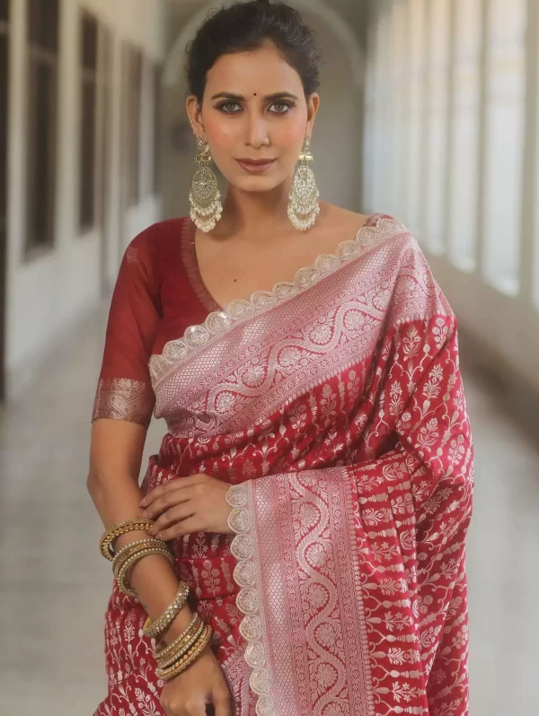 Royal Jacquard Weaving Saree with Embroidered Lace Blouse – Elegant Designer Drape from dailyimprovise