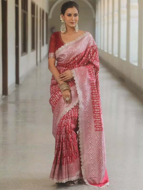 Royal Jacquard Weaving Saree with Embroidered Lace Blouse – Elegant Designer Drape from dailyimprovise