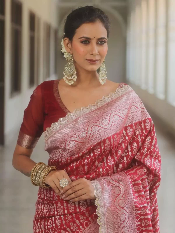 Royal Jacquard Weaving Saree with Embroidered Lace Blouse – Elegant Designer Drape from dailyimprovise
