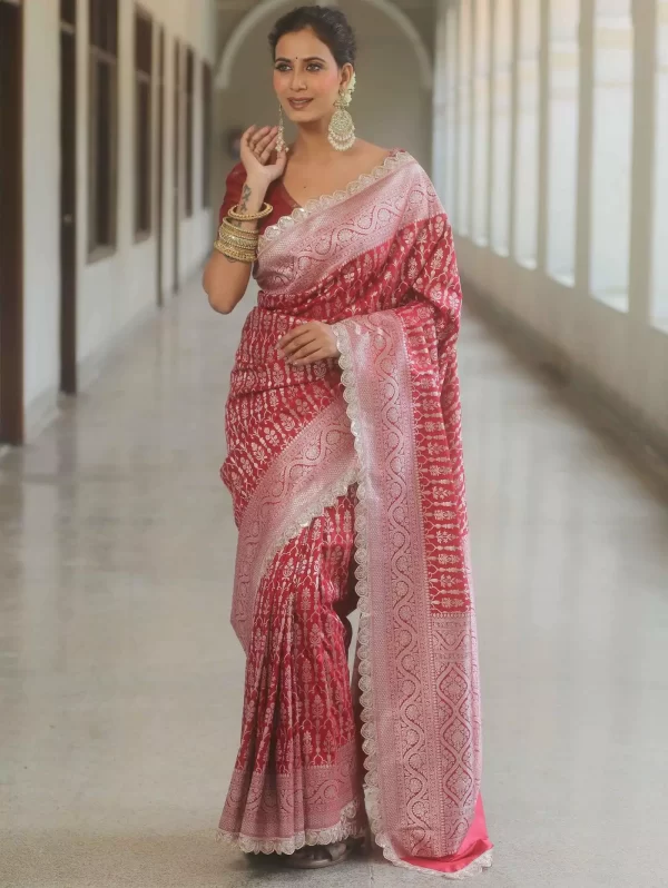 Royal Jacquard Weaving Saree with Embroidered Lace Blouse – Elegant Designer Drape from dailyimprovise