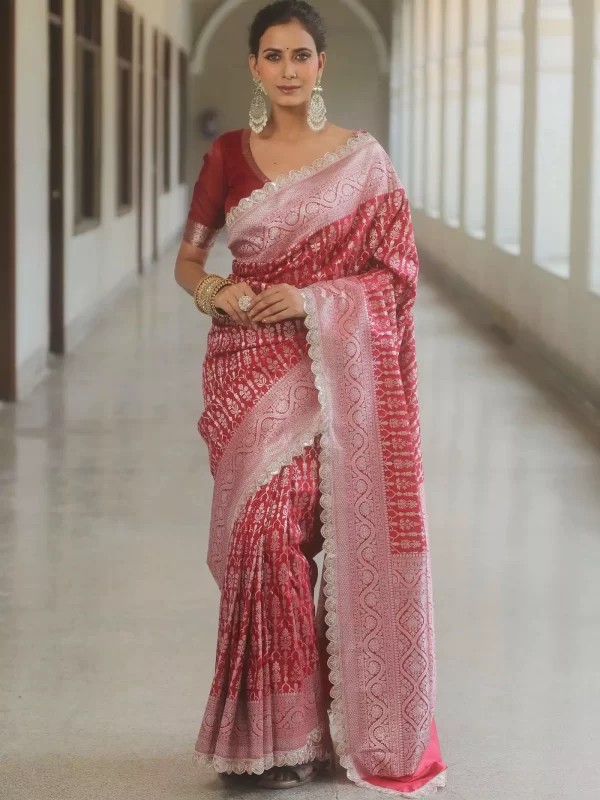 Royal Jacquard Weaving Saree with Embroidered Lace Blouse – Elegant Designer Drape from dailyimprovise