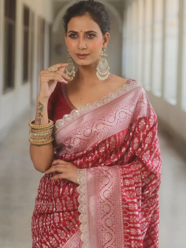 Royal Jacquard Weaving Saree with Embroidered Lace Blouse – Elegant Designer Drape from dailyimprovise