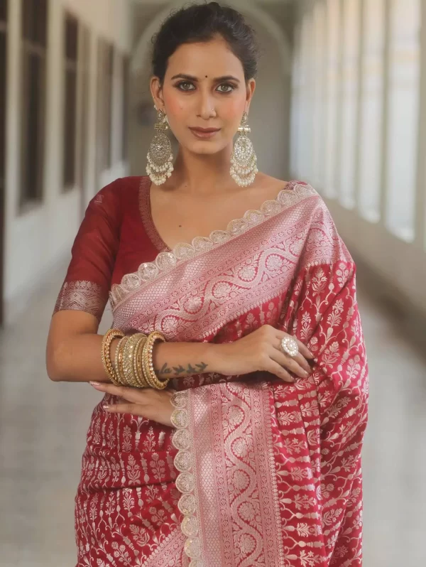 Royal Jacquard Weaving Saree with Embroidered Lace Blouse – Elegant Designer Drape from dailyimprovise