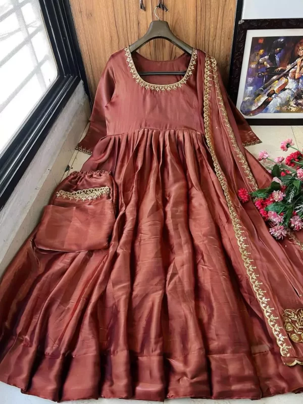 maroon Designer Jimmi Chhoo Anarkali Set with Sequins Embroidery & Dupatta from dailyimprovise