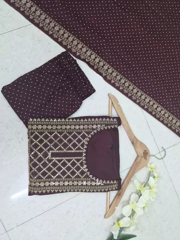 Maroon Embroidered Anarkali Kurti Set with Bandhani Pant & Dupatta from DailyImprovise