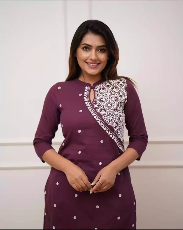 Stylish office look in dark blue rayon kurti pant set