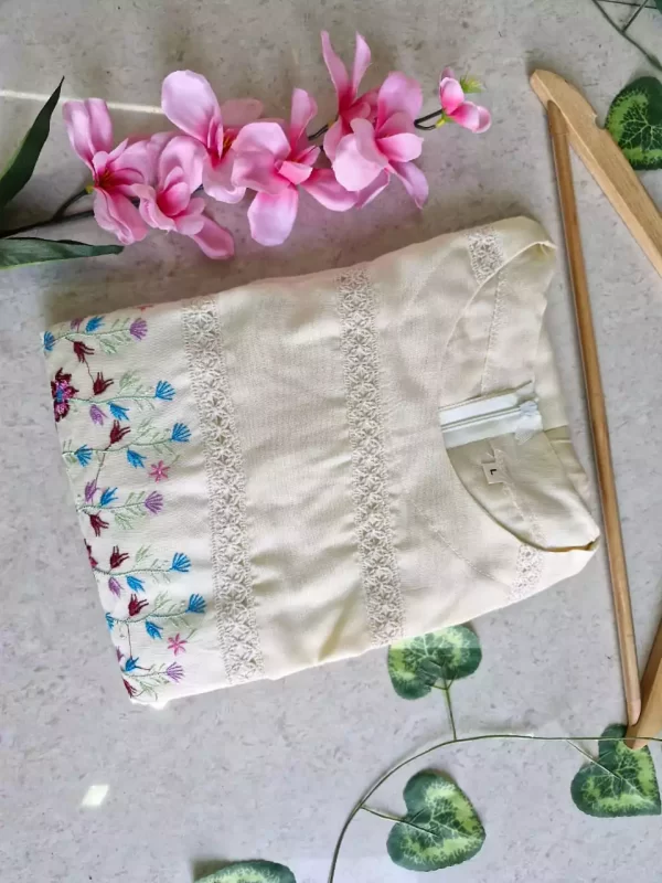 off white rayon dress floral embroidery crochet lace folded from dailyimprovise