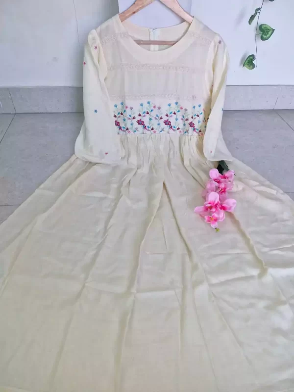 off white rayon dress floral embroidery crochet lace open from dailyimprovise