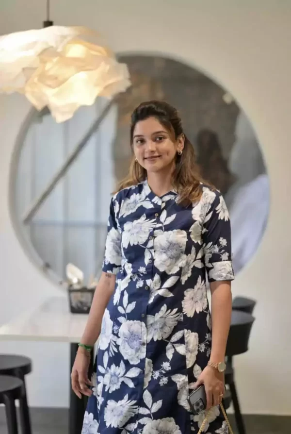 Front view of A-line Jaipuri kurti with matching cotton pant