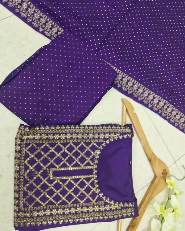 Violet Embroidered Anarkali Kurti Set with Bandhani Pant & Dupatta from DailyImprovise