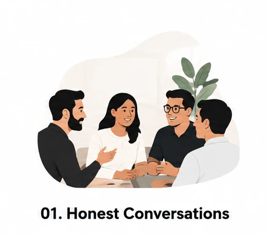Founders sharing honest conversations around a table